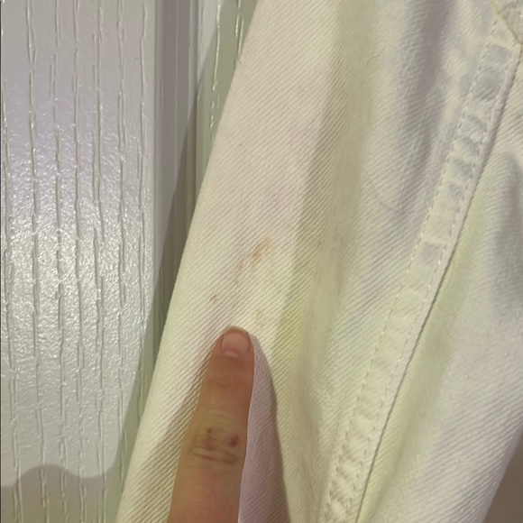 🩵3/$18🩵 American Eagle White Distressed Denim Jean Jacket Pastel Tie Dye Detail - Picture 10 of 11